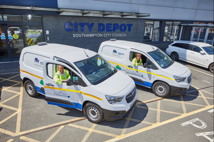 Two electric vans at Southampton City Depot