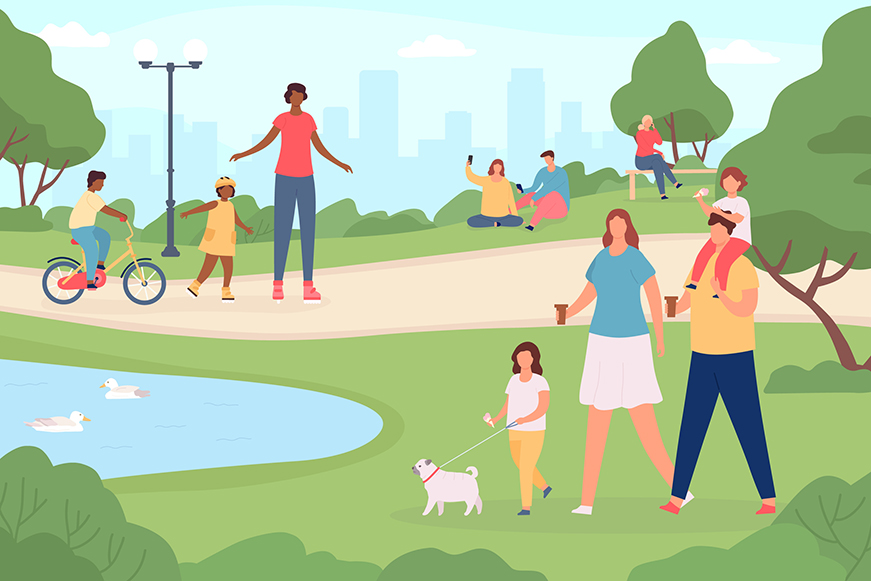Illustration of families enjoying a park