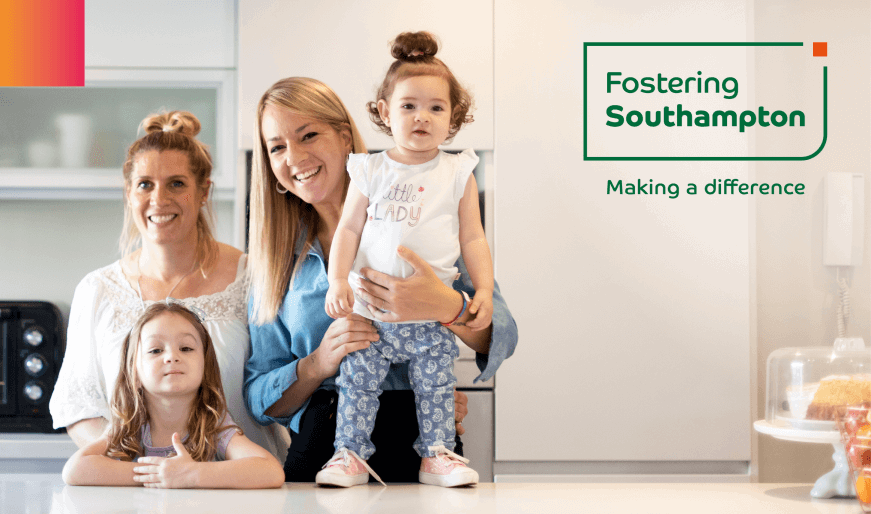 Fostering Southampton - Making a difference. The image shows two girls and two women in a kitchen.