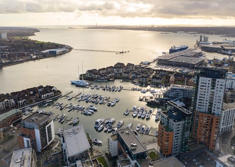 An aerial view of Southampton harbour