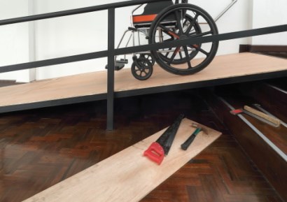 A wheelchair ramp being constructed