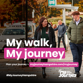 My walk, my journey. Plan your journey > myjourneyhampshire.com/myjourney. #myJourneyHampshire. MyJourney logo
