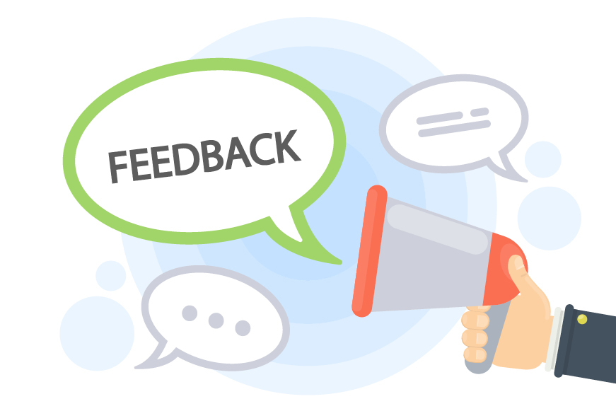 A megaphone with a speech bubble that says "Feedback" A megaphone with a speech bubble that says "Feedback"