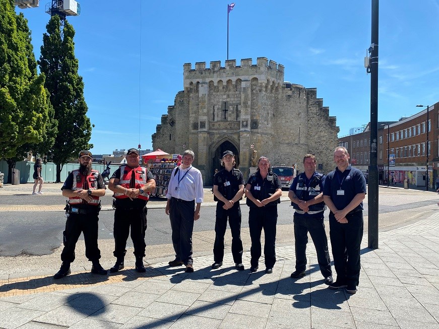 Teams that work together to help make Southampton safer, pictured in front of the Bargate