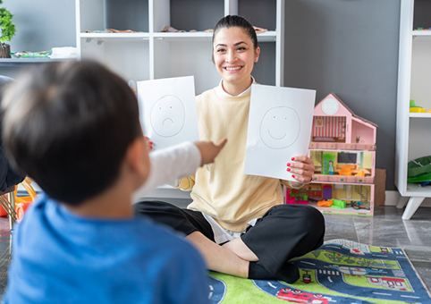 Child pointing at one of two options