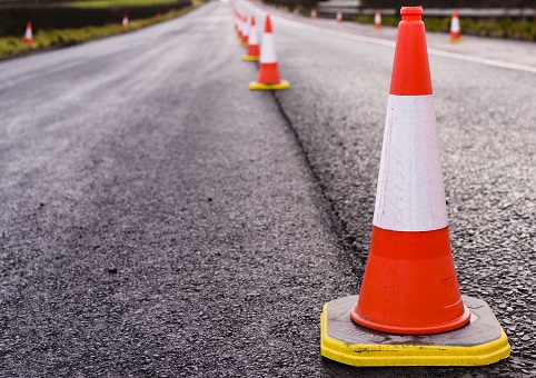 Traffic cones on a road