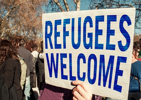 A 'refugees welcome' sign