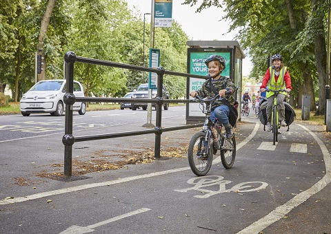 Cyclist on a cycle path