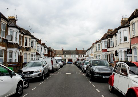 Cars parked on a road