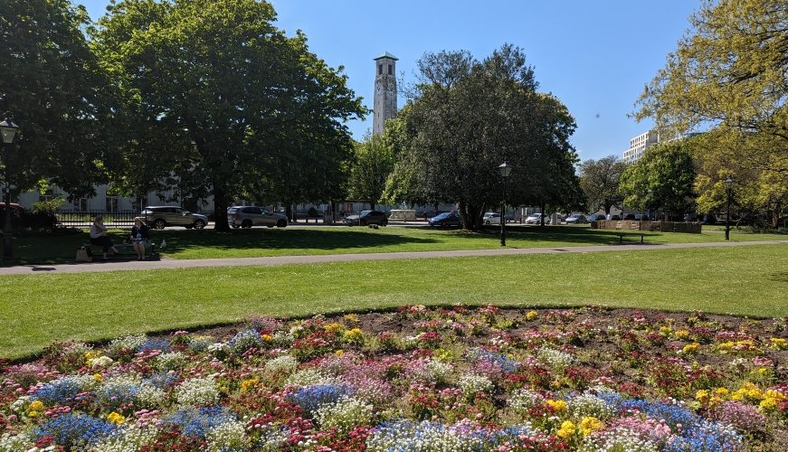 View of Southampton Clock Tower from park