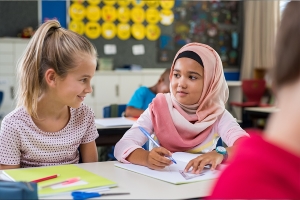 Two young children of different faiths