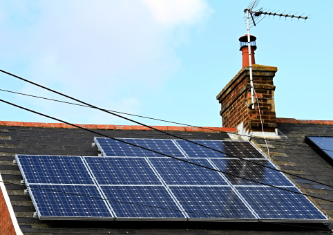 Solar panels on a house roof