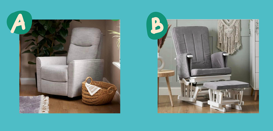 An A and B choice between two reclining feeding chairs