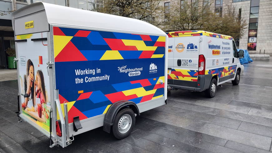 Neighbourhood Warden van with a working in the community trailer