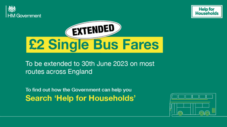 £2 Single Bus Fares extended to 30th June on most routes across England.