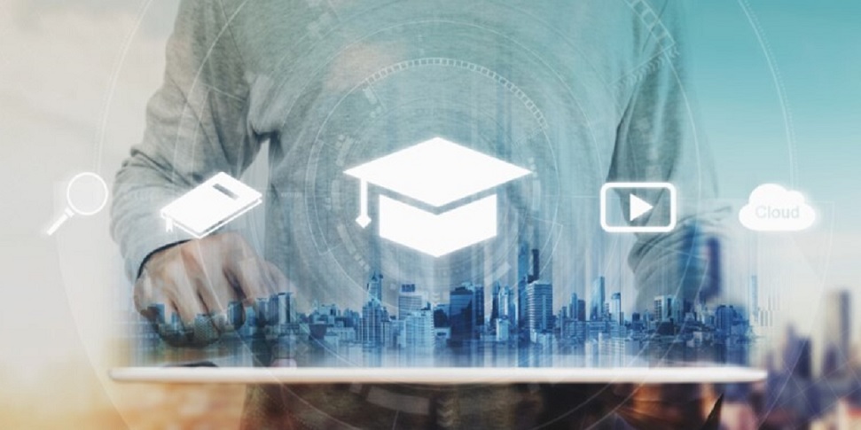 Skyline With Computer Icons Skyline With Computer Icons