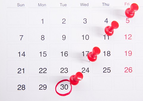 Calendar with pins and circled dates