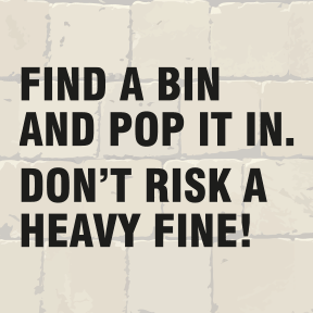 Find a bin and pop it in. Don't risk a heavy fine! Litter dropped here can end up in the ocean. The picture shows a disposable drinks container and a used cigarette in the water.