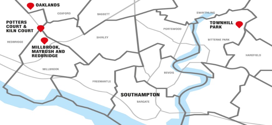 Map of new homes in Southampton