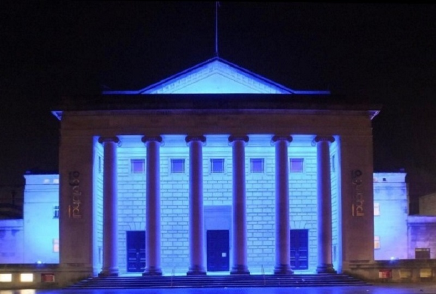 Guildhall lit up blue