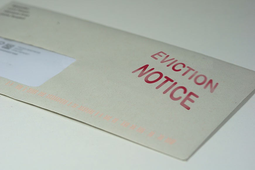 An envelope with the words 'Eviction Notice' on it