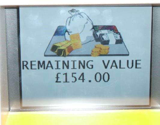 Remaining value displayed on screen - £154