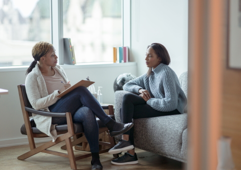 Woman talking to expert