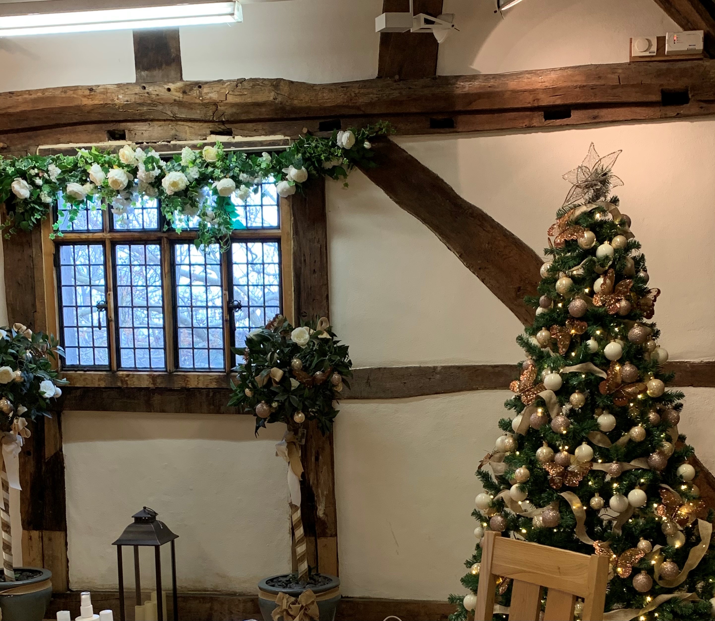 Christmas at Westgate Hall tree and window decorations