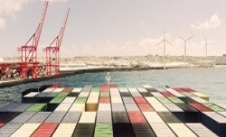 View over the deck of a container ship