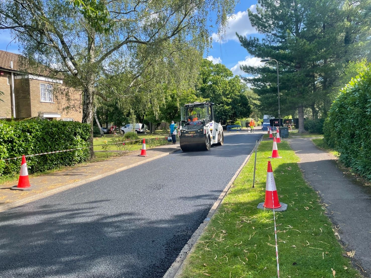 Road resurfacing work at Pine Drive in Harefield