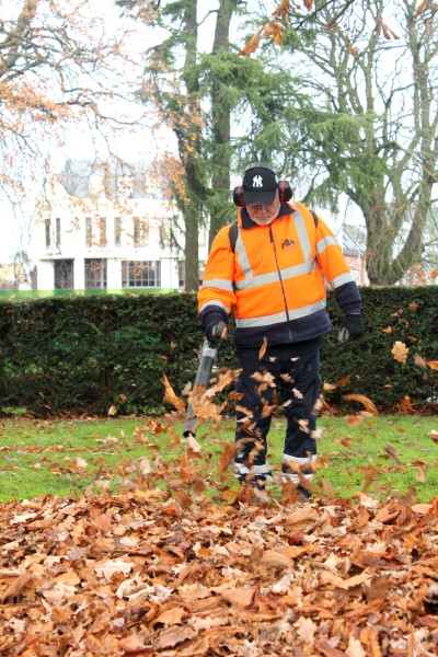 A Southampton City Council operative using a leaf blower