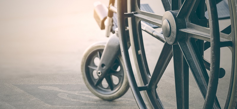 Close up of wheelchair wheels