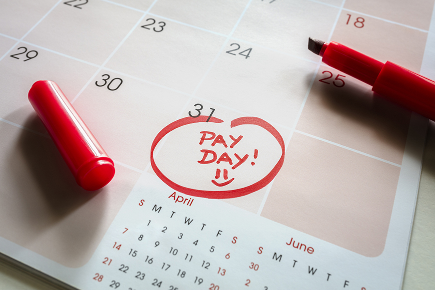 Calendar with pay day marked Calendar with pay day marked