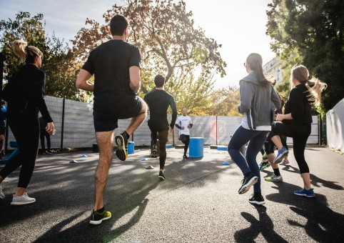 Group of young people exercising