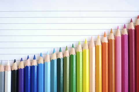 Pencils arranged in an incline slope