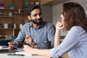 Woman talking to HR Officer