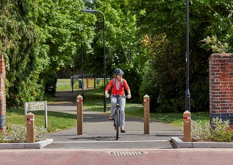 Two cyclists on a park path