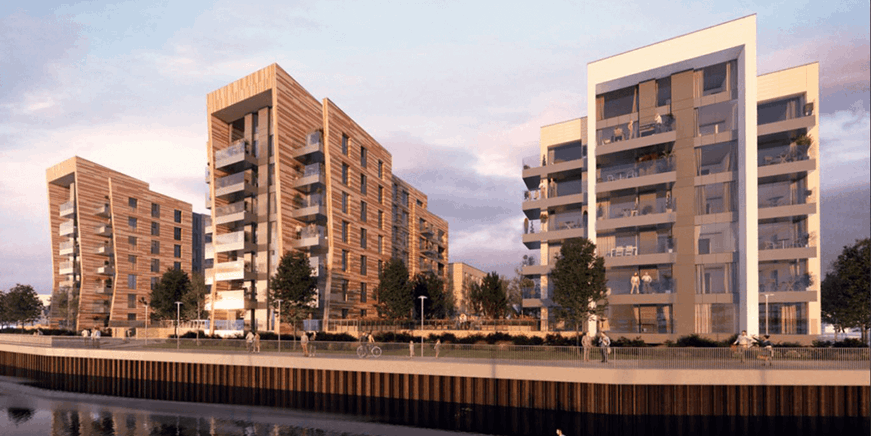 CGI image of properties on the Chapel Riverside waterfront