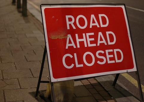 A "Road ahead closed" sign