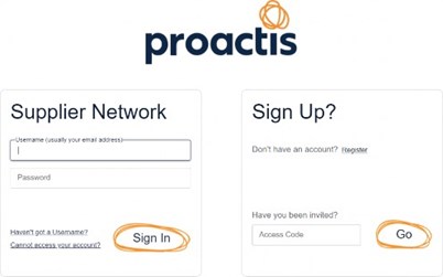 Proactis sign in or register page