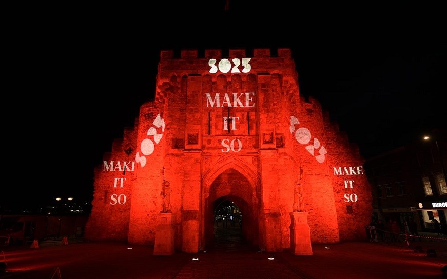 Bargate lit up red with SO25 and Make It SO campaign projections