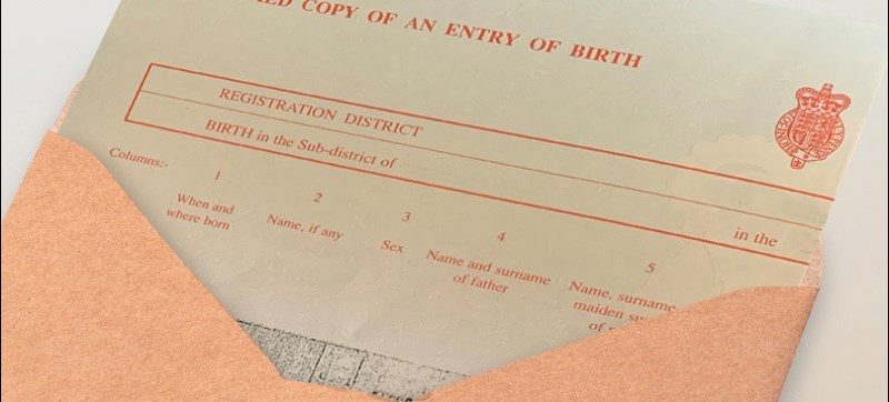 Birth certificate in envelope