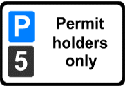 Permit sign indicating parking zone 5 and that parking is for permit holders only.